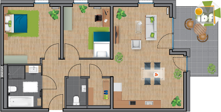 Erdgeschosswohnung Alsdorf / Ofden mieten Phi: Grundriss WE 15 Haus 1.2 Alsdorf am Weiher Immobilienmakler Alsdorf / Ofden Erdgeschosswohnung mieten mit Immobilienbewertung