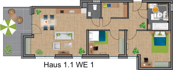 Etagenwohnung Alsdorf / Ofden mieten Phi: Grundriss WE 1 Haus 1.1 Alsdorf am Weiher Immobilienmakler Alsdorf / Ofden Etagenwohnung mieten mit Immobilienbewertung