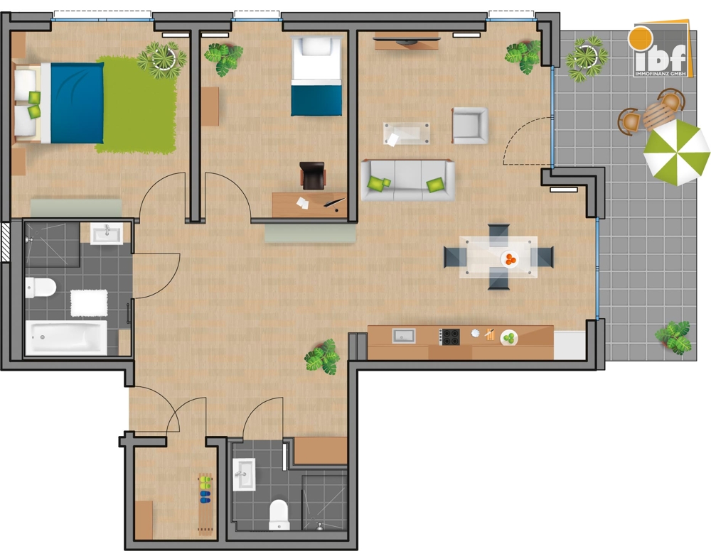 Erdgeschosswohnung Alsdorf / Ofden kaufen Phi: Grundriss WE 14 Haus 2.2 Alsdorf am Weiher Immobilienmakler Alsdorf / Ofden Erdgeschosswohnung kaufen mit Immobilienbewertung