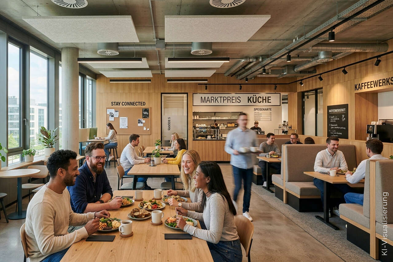 Bürohaus Aachen mieten Phi: Visualisierung_Kantine Immobilienmakler Aachen Bürohaus mieten mit Immobilienbewertung